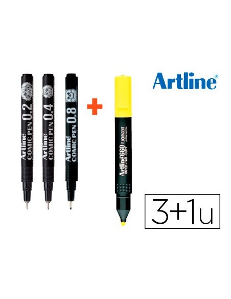 ROTULADOR ARTLINE COMIC PEN MICRO NG.BOLSA 3 UDS 0,2 0,4 0,8+FLUO 660
