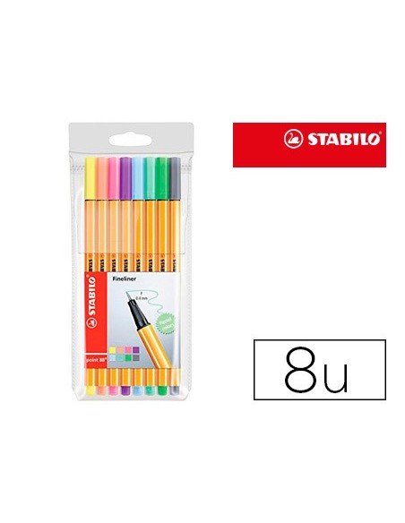 ROTULADOR STABILO PUNTA FIBRA POINT 88 ESTUCHE 8 COL.SURT.PASTEL