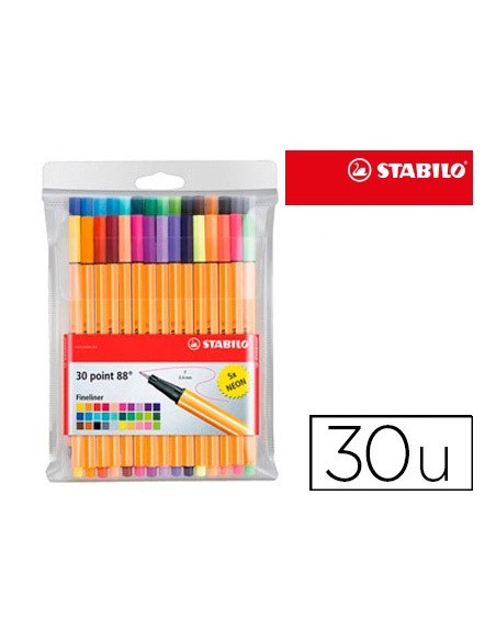 ROTULADOR STABILO POINT 88 COLORES NEON ESTUCHE 25+5 UNIDADES