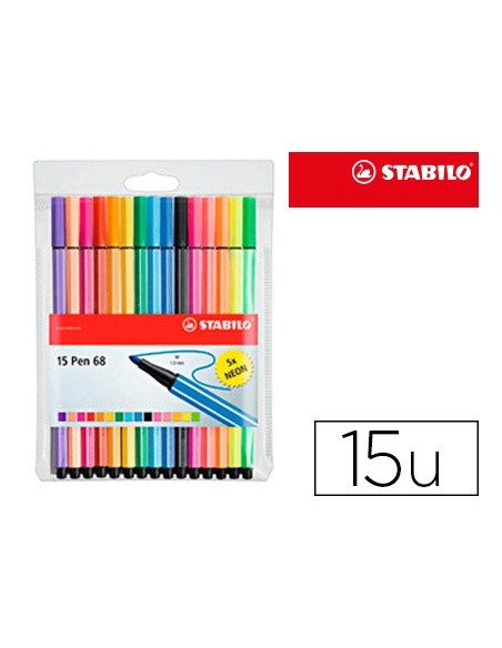 ROTULADOR STABILO ACUARELABLE PEN 68. 10 COLORES STD+5 NEON 6815-2