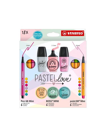 SET STABILO PASTEL LOVE MINIWORLD PEN 68/POINT 88/BOSS 18 UD.SURTIDAS
