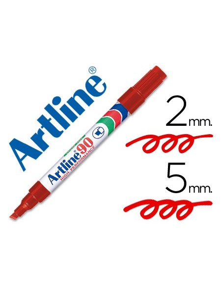 ROTULADOR ARTLINE MARCADOR PERM.EK-90 ROJO PUNTA BISELADA 5 MM PAPEL