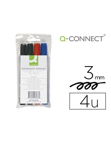 ROTULADOR Q-CONNECT MARCADOR PERM.ESTUCHE 4 COL.SURT.PUNTA RED.3.0MM