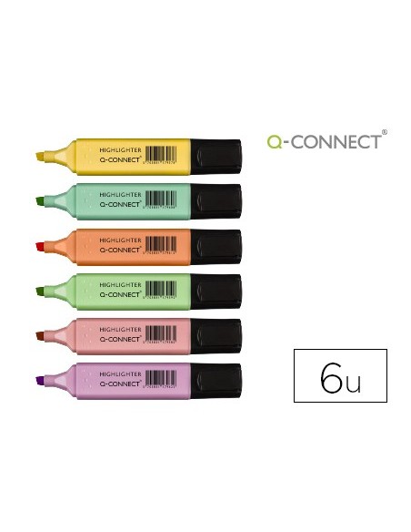 ROTULADOR Q-CONNECT FLUORESCENTE PASTEL PUNTA BIS.6 UDS SURT.