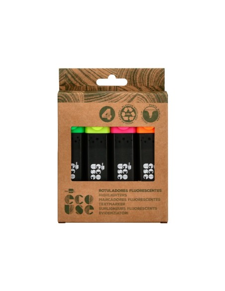 ROTULADOR  ECOUSE FLUOR.FABRICADO 68% PLAST.RECICLADO CAJA 4 UD.SURT.