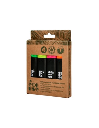 ROTULADOR  ECOUSE FLUOR.FABRICADO 68% PLAST.RECICLADO CAJA 4 UD.SURT.