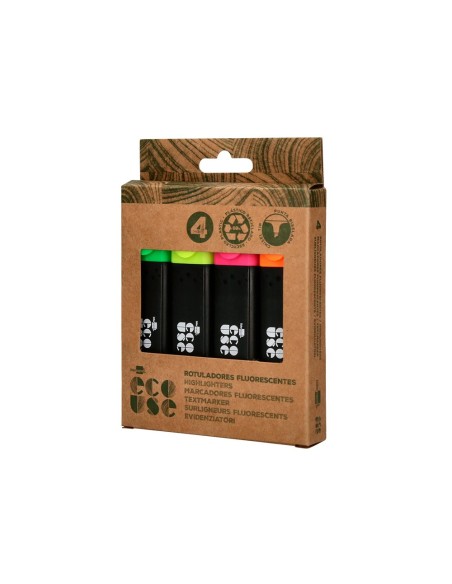 ROTULADOR  ECOUSE FLUOR.FABRICADO 68% PLAST.RECICLADO CAJA 4 UD.SURT.