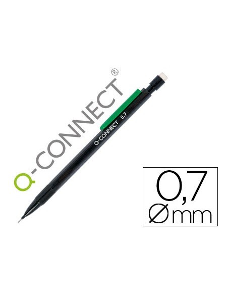 PORTAMINAS Q-CONNECT 0.7 MM CON 3 MINAS CUERPO NEGRO CON CLIP VERDE