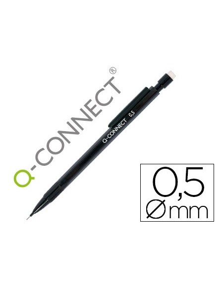 PORTAMINAS Q-CONNECT 0.5 MM CON 3 MINAS CUERPO NEGRO CON CLIP NEGRO