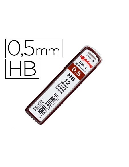 MINAS ROTRING GRAFITO 0,5 MM HB ESTUCHE 12 MINAS