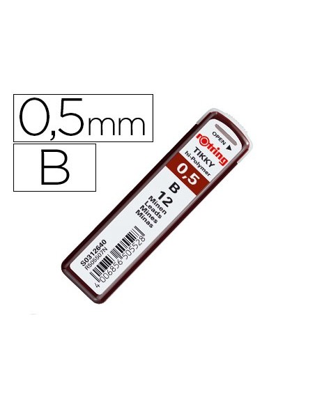 MINAS ROTRING GRAFITO 0,5MM B  12 MINAS