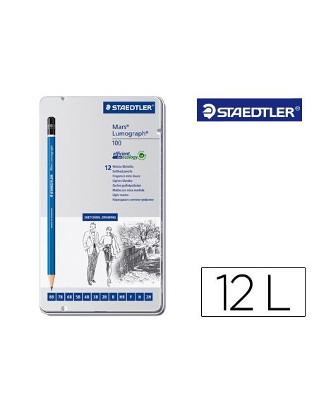 LAPICES GRAFITO STRAEDTLER MARS LUMOGRAPH 100 CAJA MET. 12 LAPICES