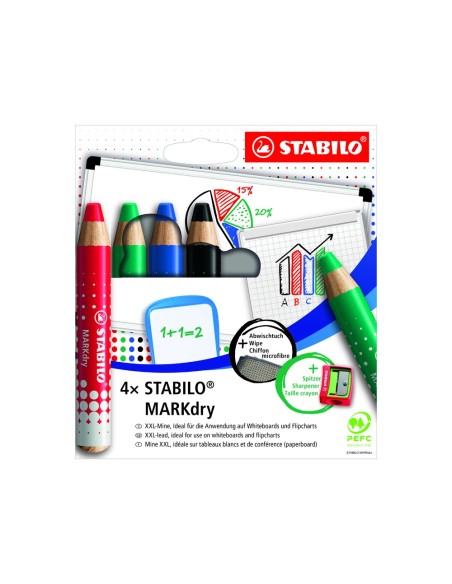 LAPIZ MARCADOR SECO STABILO MARKDRY PIZARRA BL.ESTUCHE 4 UD.SURT.