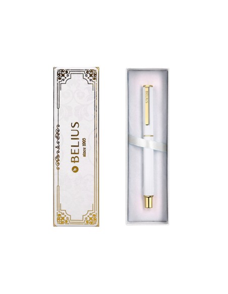 BOLIGRAFO BELIUS MACARON BLISS HEXAGONAL BL.Y DORADO AZ. CAJA DISEÑO