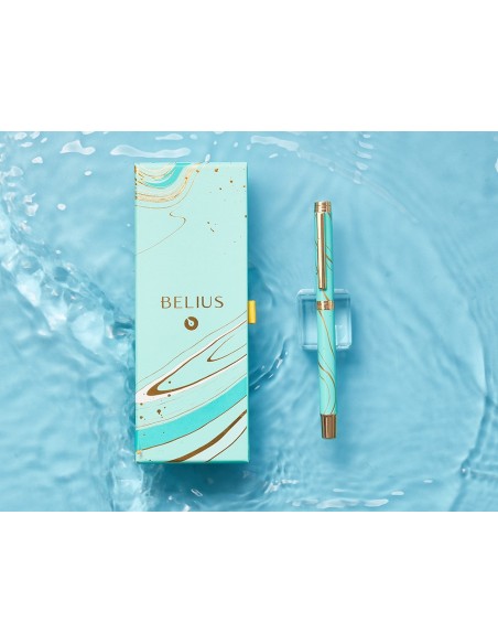 BOLIGRAFO BELIUS AQUA AL.COLOR TURQ.Y DORADO TINTA AZ. CAJA DISEÑO
