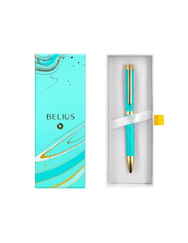 BOLIGRAFO BELIUS AQUA AL.COLOR TURQ.Y DORADO TINTA AZ. CAJA DISEÑO