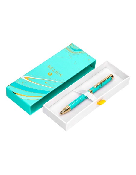 BOLIGRAFO BELIUS AQUA AL.COLOR TURQ.Y DORADO TINTA AZ. CAJA DISEÑO