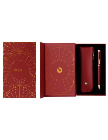 BOLIGRAFO BELIUS SOIREE ART DECO GRANATE DORADO TINTA AZ. CAJA DISEÑO