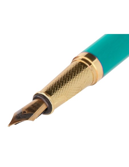 PLUMA BELIUS SOIREE AL.COLOR ART DECO TURQ.Y DORADO TINTA AZ.