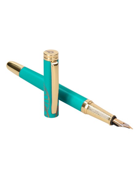 PLUMA BELIUS SOIREE AL.COLOR ART DECO TURQ.Y DORADO TINTA AZ.
