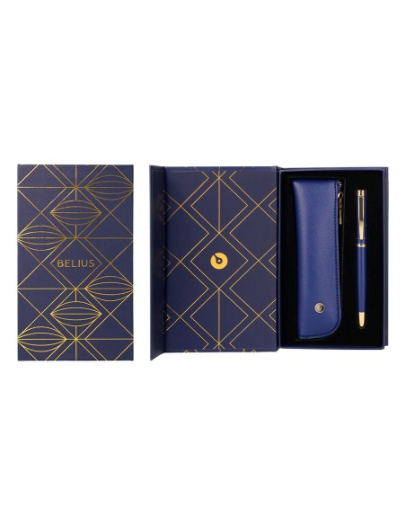 BOLIGRAFO  BELIUS SOIREE AZ.MAR. DORADO TINTA AZ. CAJA DISEÑO