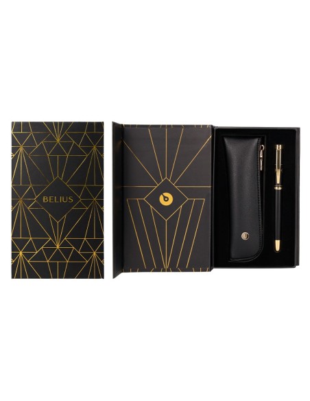 PLUMA  BELIUS SOIREE ART DECO NG.Y DORADO TINTA AZ. CAJA DISEÑO