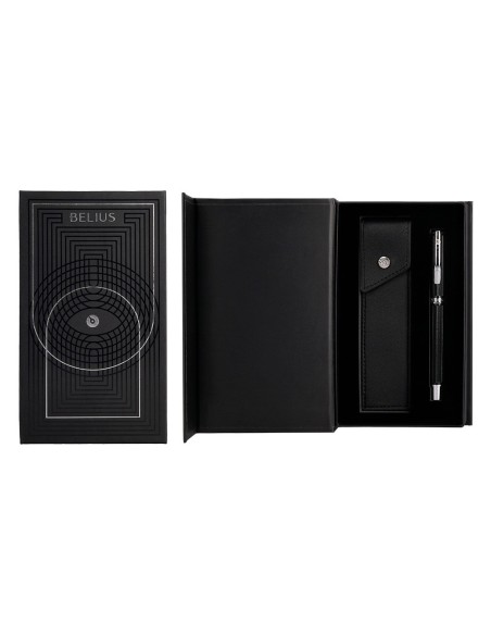 BOLIGRAFO BELIUS TURBO AL.TEXT PUNTEADA NG.Y PLATEADO AZ. CAJA DISEÑO