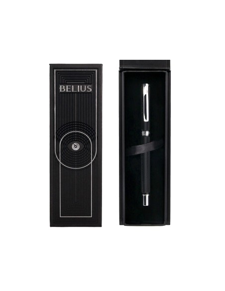 BOLIGRAFO BELIUS TURBO AL.TEXT PUNTEADA NG.Y PLATEADO AZ. CAJA DISEÑO