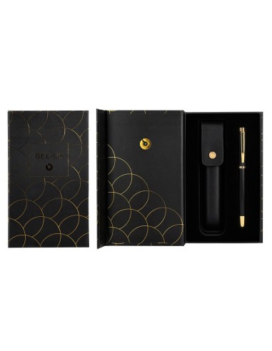 BOLIGRAFO BELIUS PASSION AL.TEXT CEPILLADA NG.Y GOLD AZ. CAJA DISEÑO