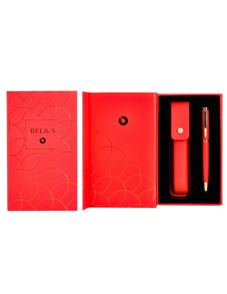 BOLIGRAFO BELIUS PASSION AL.TEXT  CEPILLADA RJ. GOLD AZ. CAJA DISEÑO