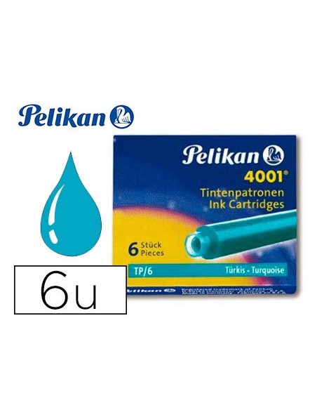 TINTA ESTILOGRAFICA PELIKAN TP6 TURQ.CAJA 6 CARTUCHOS