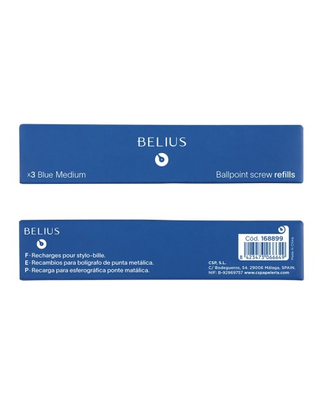 RECAMBIO BOLIGRAFO BELIUS AZ. 0,8MM CAJA 3 UD.