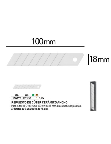 REPUESTO CUTER ANCHO CERAMICO Q-CON.BLISTER 5 UD.CUTER KF17106