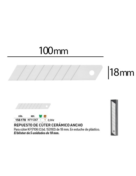 REPUESTO CUTER ANCHO CERAMICO Q-CON.BLISTER 5 UD.CUTER KF17106