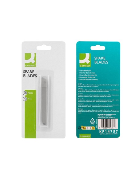 REPUESTO CUTTER ESTRECHO METALICO Q-CON.0,5X9 MM BLISTER 10 CUCHILLAS