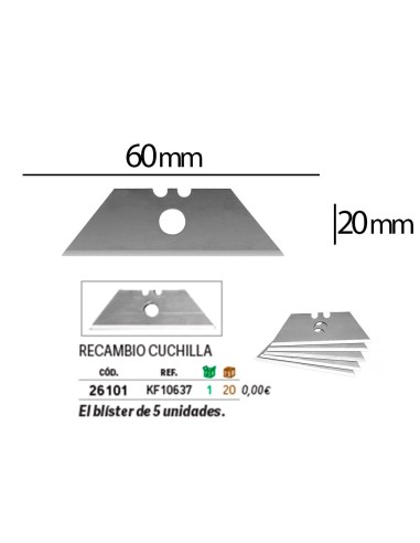REPUESTO CUTTER ANCHO Q-CON.BLISTER 5 UDS. CUTTER KF10633