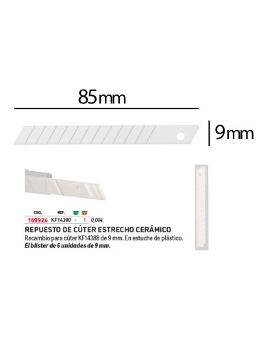 REPUESTO CUTER Q-CON.MET. ESTRECHO MOD. KF14388  CERAMICA 9MM 6 UD.