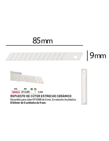 REPUESTO CUTER Q-CON.MET. ESTRECHO MOD. KF14388  CERAMICA 9MM 6 UD.