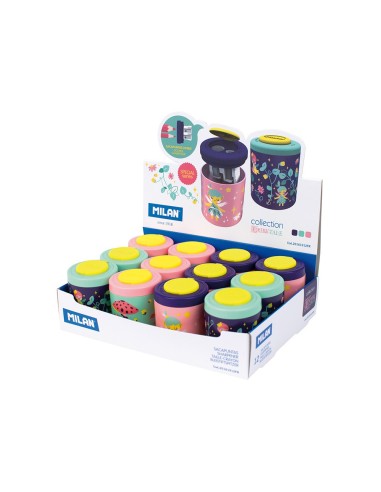 SACAPUNTAS MILAN 2 USOS DEPOSITO SUGAR EXPOSITOR 12 UD.SURTIDAS