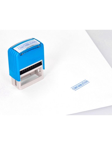 SELLO ENTINTADO AUTOMATICO Q-CON.CONTABILIZADO ALMOHADIL 14X38MM AZ.