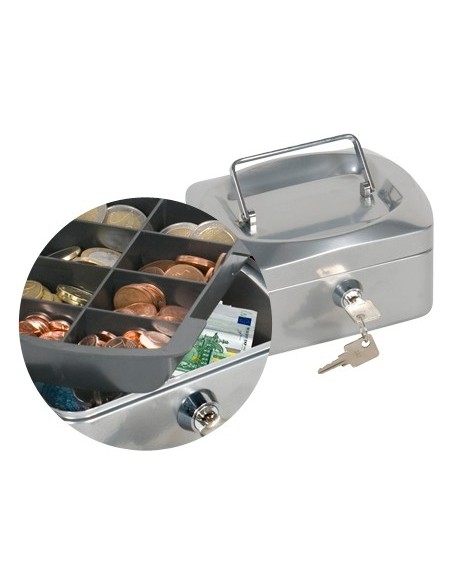 CAJA CAUDALES Q-CON.6" 152X115X80 MM PLATA C/PORTAMONEDAS