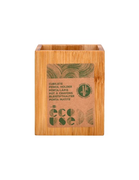 CUBILETE PORTALAPICES  BAMBU 100% NATURAL ECOUSE CUADRADO 80X80X100MM