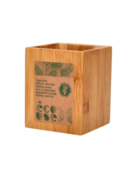 CUBILETE PORTALAPICES  BAMBU 100% NATURAL ECOUSE CUADRADO 80X80X100MM