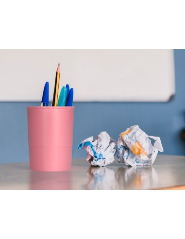 CUBILETE PORTALAPICES Q-CON.ROSA PASTEL OPACO PLAST. 75MM ALTO 100MM