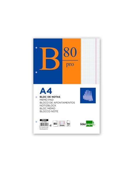 BLOC ENCOLADO LIDERPAPEL A4 5MM PERFORADO 80H. 60GR. S/TAPA
