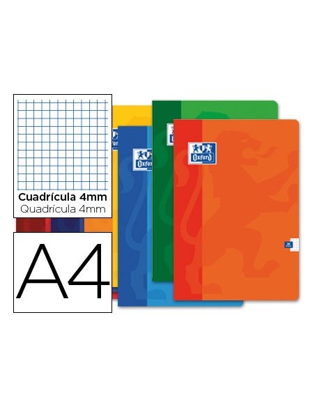 CUADERNO ENCOLADO OXFORD A4 4MM 48H. 90GR. COL. SURT.