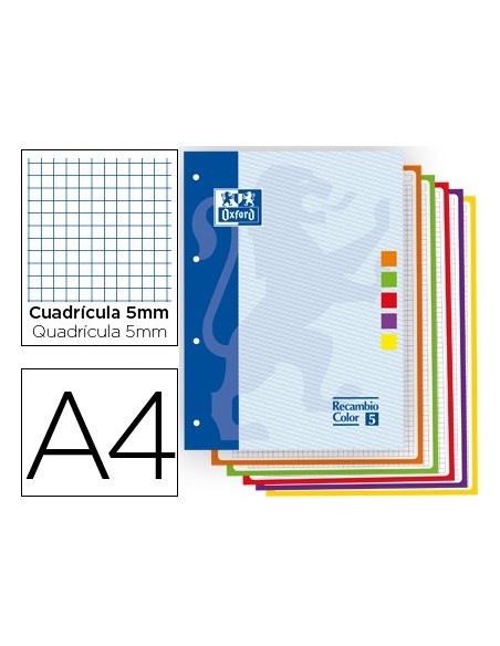 RECAMBIO OXFORD DIN A4 80H.90 GR OPTIK PAPER CUADROS 5MM 4 TALADROS