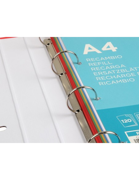 CARPETA RECAMBIO A4 CUADRO 5MM 120H.80 G FORRADA 4 ANILLAS 40MM RED
