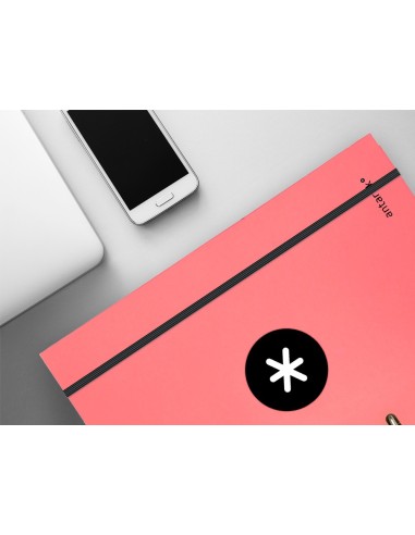 CARPETA RECAMBIO ANTARTIK A4 5MM FORRADA 4 ANILLAS 25MM CORAL