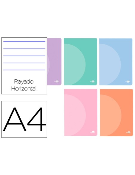 CUADERNO  360 T.DE PLAST.A4 48H. 90G/M2 HOR.DOBLE MARGEN PASTEL